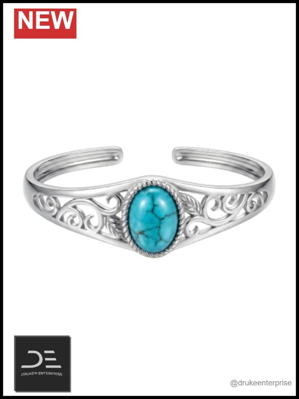 Natural Turquoise Cuff Bracelet 18K Gold Plated Copper Leaf Design for Women